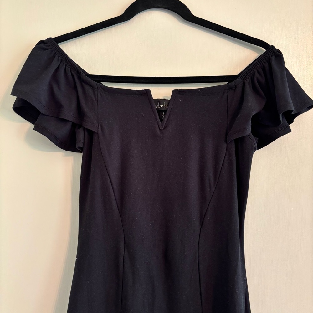 Derek Heart Black Off-Shoulder v-Cutout Flutter Sleeve Mini Dress